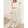 imageEVALESS Womens Wide Leg Pants Elastic High Waisted Waffle Knit Casual Palazzo Pants Trousers with PocketsBeige