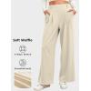 imageEVALESS Womens Wide Leg Pants Elastic High Waisted Waffle Knit Casual Palazzo Pants Trousers with PocketsD Beige Lined