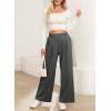 imageEVALESS Womens Wide Leg Pants Elastic High Waisted Waffle Knit Casual Palazzo Pants Trousers with PocketsDark Grey