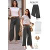 imageEVALESS Womens Wide Leg Pants Elastic High Waisted Waffle Knit Casual Palazzo Pants Trousers with PocketsDark Grey
