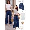 imageEVALESS Womens Wide Leg Pants Elastic High Waisted Waffle Knit Casual Palazzo Pants Trousers with PocketsDark Navy Blue