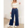 imageEVALESS Womens Wide Leg Pants Elastic High Waisted Waffle Knit Casual Palazzo Pants Trousers with PocketsDark Navy Blue