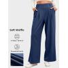 imageEVALESS Womens Wide Leg Pants Elastic High Waisted Waffle Knit Casual Palazzo Pants Trousers with PocketsDark Navy Blue