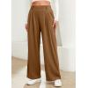 imageEVALESS Womens Wide Leg Pants Elastic High Waisted Waffle Knit Casual Palazzo Pants Trousers with PocketsE Brown