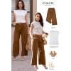 imageEVALESS Womens Wide Leg Pants Elastic High Waisted Waffle Knit Casual Palazzo Pants Trousers with PocketsE Brown