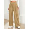 imageEVALESS Womens Wide Leg Pants Elastic High Waisted Waffle Knit Casual Palazzo Pants Trousers with PocketsE Tan