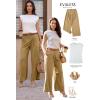 imageEVALESS Womens Wide Leg Pants Elastic High Waisted Waffle Knit Casual Palazzo Pants Trousers with PocketsE Tan