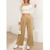 imageEVALESS Womens Wide Leg Pants Elastic High Waisted Waffle Knit Casual Palazzo Pants Trousers with PocketsE Tan