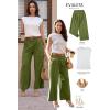 imageEVALESS Womens Wide Leg Pants Elastic High Waisted Waffle Knit Casual Palazzo Pants Trousers with PocketsJungle Green