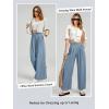 imageEVALESS Womens Wide Leg Pants Elastic High Waisted Waffle Knit Casual Palazzo Pants Trousers with PocketsLight Blue Haze