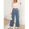 imageEVALESS Womens Wide Leg Pants Elastic High Waisted Waffle Knit Casual Palazzo Pants Trousers with PocketsLight Blue Haze