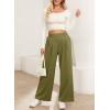 imageEVALESS Womens Wide Leg Pants Elastic High Waisted Waffle Knit Casual Palazzo Pants Trousers with PocketsOlive Green