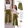 imageEVALESS Womens Wide Leg Pants Elastic High Waisted Waffle Knit Casual Palazzo Pants Trousers with PocketsOlive Green