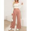 imageEVALESS Womens Wide Leg Pants Elastic High Waisted Waffle Knit Casual Palazzo Pants Trousers with PocketsT Dusty Pink