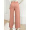 imageEVALESS Womens Wide Leg Pants Elastic High Waisted Waffle Knit Casual Palazzo Pants Trousers with PocketsT Dusty Pink