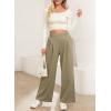 imageEVALESS Womens Wide Leg Pants Elastic High Waisted Waffle Knit Casual Palazzo Pants Trousers with PocketsTaupe