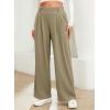 imageEVALESS Womens Wide Leg Pants Elastic High Waisted Waffle Knit Casual Palazzo Pants Trousers with PocketsTaupe