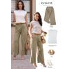 imageEVALESS Womens Wide Leg Pants Elastic High Waisted Waffle Knit Casual Palazzo Pants Trousers with PocketsTaupe