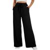 imageEVALESS Wide Leg Pants for Women Drawstring Elastic Waist Stripe Ribbed Sweatpants with PocketsBlack