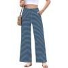 imageEVALESS Wide Leg Pants for Women Drawstring Elastic Waist Stripe Ribbed Sweatpants with PocketsBlack and Blue
