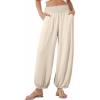 imageEVALESS Womens Wide Leg Baggy Pants Elastic High Waisted Casual Harem Pants Trousers with PocketsBeige