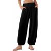 imageEVALESS Womens Wide Leg Baggy Pants Elastic High Waisted Casual Harem Pants Trousers with PocketsBlack