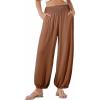 imageEVALESS Womens Wide Leg Baggy Pants Elastic High Waisted Casual Harem Pants Trousers with PocketsBrown