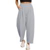 imageEVALESS Womens Wide Leg Barrel Pants Elastic High Waisted Side Pocket Palazzo Trousers Business Work Casual PantsGrey