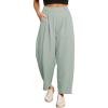 imageEVALESS Womens Wide Leg Barrel Pants Elastic High Waisted Side Pocket Palazzo Trousers Business Work Casual PantsLake Green