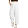 imageEVALESS Womens Wide Leg Barrel Pants Elastic High Waisted Side Pocket Palazzo Trousers Business Work Casual PantsWhite