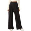 imageEVALESS Womens Wide Leg Pants Elastic High Waisted Waffle Knit Casual Palazzo Pants Trousers with PocketsBlack