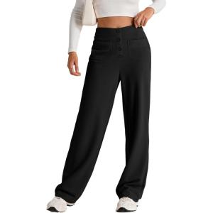 imageEVALESS Womens Spring 2025 Dress Pants High Waist Straight Leg Pants Button Down Bottoms Work Pants Trousers with Pockets1 Black