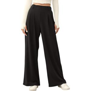 imageEVALESS Womens Wide Leg Pants Elastic High Waisted Waffle Knit Casual Palazzo Pants Trousers with PocketsBlack