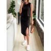 imageEVALESS WomenS 2 Piece Outfits Dressy Casual 2025 Summer Tank Top and Midi Skirt Matching SetsBlack