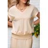 imageEVALESS Womens 2 Piece Sets Skirt Outfits Casual Short Sleeve Knit Tops Matching ALine Midi Skirts Dresses Lounge SetBeige