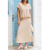 imageEVALESS Womens 2 Piece Sets Skirt Outfits Casual Short Sleeve Knit Tops Matching ALine Midi Skirts Dresses Lounge SetBeige