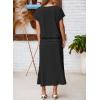 imageEVALESS Womens 2 Piece Sets Skirt Outfits Casual Short Sleeve Knit Tops Matching ALine Midi Skirts Dresses Lounge SetBlack