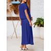 imageEVALESS Womens 2 Piece Sets Skirt Outfits Casual Short Sleeve Knit Tops Matching ALine Midi Skirts Dresses Lounge SetDark Blue