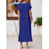 imageEVALESS Womens 2 Piece Sets Skirt Outfits Casual Short Sleeve Knit Tops Matching ALine Midi Skirts Dresses Lounge SetDark Blue