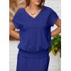 imageEVALESS Womens 2 Piece Sets Skirt Outfits Casual Short Sleeve Knit Tops Matching ALine Midi Skirts Dresses Lounge SetDark Blue