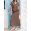 imageEVALESS Womens 2 Piece Sets Skirt Outfits Casual Short Sleeve Knit Tops Matching ALine Midi Skirts Dresses Lounge SetDark Brown
