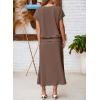 imageEVALESS Womens 2 Piece Sets Skirt Outfits Casual Short Sleeve Knit Tops Matching ALine Midi Skirts Dresses Lounge SetDark Brown