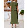 imageEVALESS Womens 2 Piece Sets Skirt Outfits Casual Short Sleeve Knit Tops Matching ALine Midi Skirts Dresses Lounge SetJungle Green