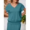 imageEVALESS Womens 2 Piece Sets Skirt Outfits Casual Short Sleeve Knit Tops Matching ALine Midi Skirts Dresses Lounge SetLake Green