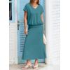 imageEVALESS Womens 2 Piece Sets Skirt Outfits Casual Short Sleeve Knit Tops Matching ALine Midi Skirts Dresses Lounge SetLake Green