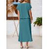 imageEVALESS Womens 2 Piece Sets Skirt Outfits Casual Short Sleeve Knit Tops Matching ALine Midi Skirts Dresses Lounge SetLake Green