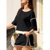 imageEVALESS Womens 2 Piece Sets Summer Casual Short Sleeve Tops Matching Drawstring Mini Skirt Going Out Lounge OutfitsBlack