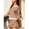 imageEVALESS Womens 2 Piece Sets Summer Casual Short Sleeve Tops Matching Drawstring Mini Skirt Going Out Lounge OutfitsKhaki