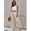 imageEVALESS Womens Casual Wide Leg Pants Flowy Elastic Drawstring Waist Palazzo Pants with PocketsBeige