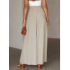 imageEVALESS Womens Casual Wide Leg Pants Flowy Elastic Drawstring Waist Palazzo Pants with PocketsBeige